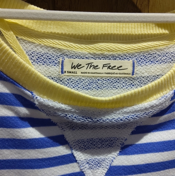 Free People Classic Striped Oversized Crewneck Blue and White, Yellow Trim NWOT - Picture 10 of 11